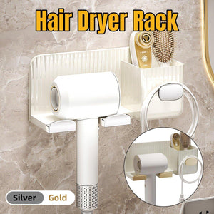Hair Dryer Holder Rack Plastic Wall Mount No Drill Bathroom Organizer Storage - Gold
