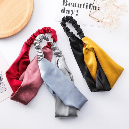 Women Chiffon Floral Print Headband Fashion Bohemian Elastic Cross Hair Bands - B-Pink+Blue