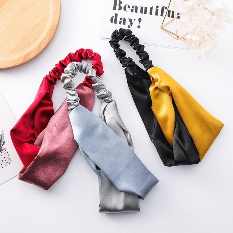 Women Chiffon Floral Print Headband Fashion Bohemian Elastic Cross Hair Bands - C-Red