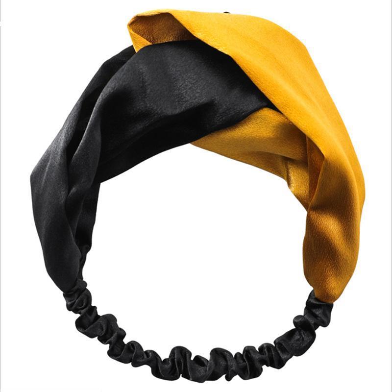 Women Chiffon Floral Print Headband Fashion Bohemian Elastic Cross Hair Bands - D-Brown