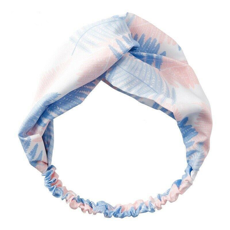 Women Chiffon Floral Print Headband Fashion Bohemian Elastic Cross Hair Bands - D-Brown