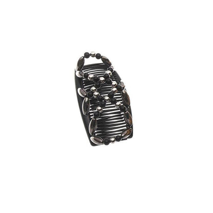 Beaded Stretchy Easy Magic Hair Comb Elastic Double Hair Clip Hair Accessories - Black
