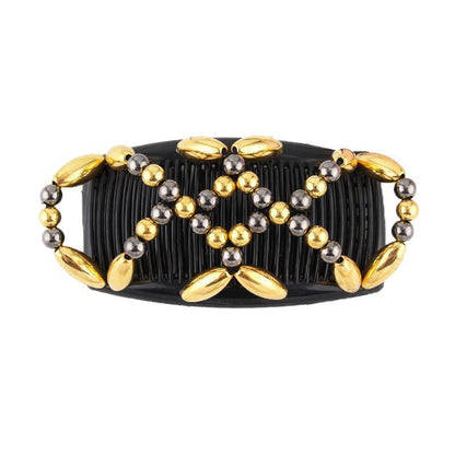 Beaded Stretchy Easy Magic Hair Comb Elastic Double Hair Clip Hair Accessories - Gold