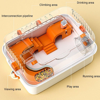 Acrylic Tunnel Hamster Cage Gold Wire Bite Proof Luxury Small Pet Habitat
