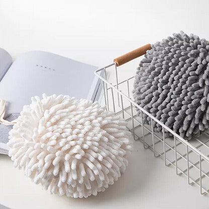 Chenille Hanging Ball Towel for Kitchen Bathroom Hand Drying Absorbent Cloth - White