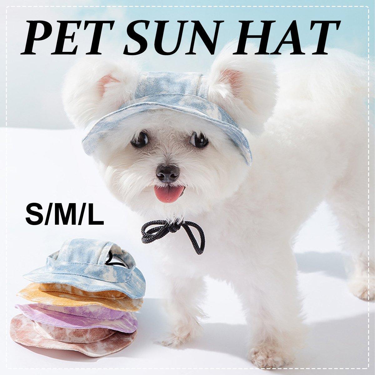 Adjustable Pet Hat with Cute Leaky Ears Sunscreen Fisherman Hat Four Seasons Use - Purple-M