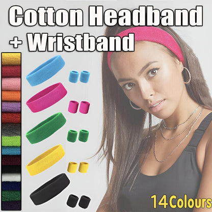 Wristbands Headband Sweatbands Sweat Band For Sport Tennis Badminton Yoga Cotton - Lake Blue