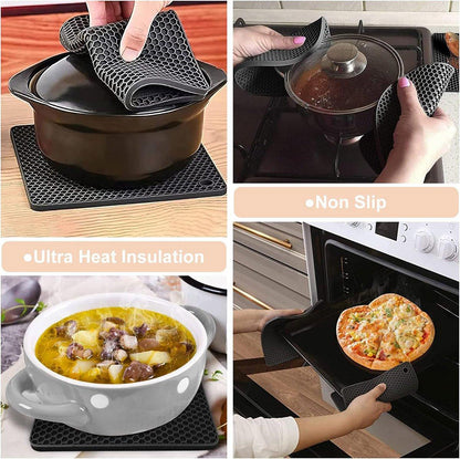 4pcs Silicone Honeycomb Heat Resistant Mats Table Cup Pot Coasters Home Kitchen - Green