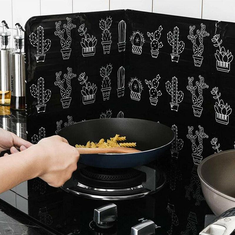 Kitchen Oil Splash Guard Wall Foil Protector Stove Cover Removable Baffle Screen - Black Cactus