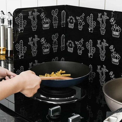 Kitchen Oil Splash Guard Wall Foil Protector Stove Cover Removable Baffle Screen - Black Cactus