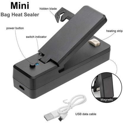 Portable Mini Heat Sealing Machine USB Rechargeable Food Sealer Plastic Bag - Pink