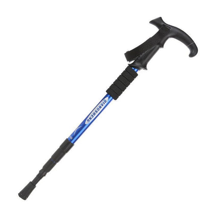 Folding Walking Stick Telescopic Adjustable Antishock Hiking Grip Pole Trekking - Red