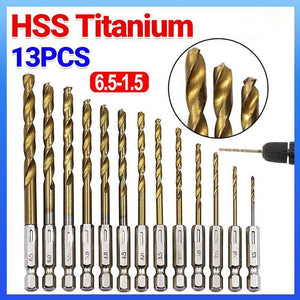 13pcs Quick Change Hss Titanium Drill Bits Hex Shank Set Soft Metal Wood Timber