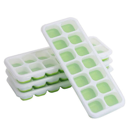 4Pcs Ice Cube Tray With Lid Easy Release Silicone Mould 14 Cubes Container Mold - Blue