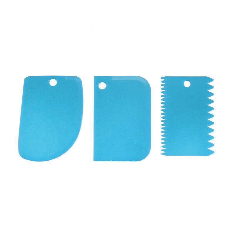 3Pcs Dough Cutter Icing Scraper Kitchen Tool Pastry Bowl Divider Bench Fondant - Blue