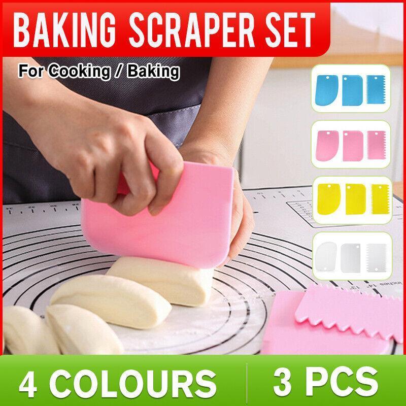 3Pcs Dough Cutter Icing Scraper Kitchen Tool Pastry Bowl Divider Bench Fondant - Pink