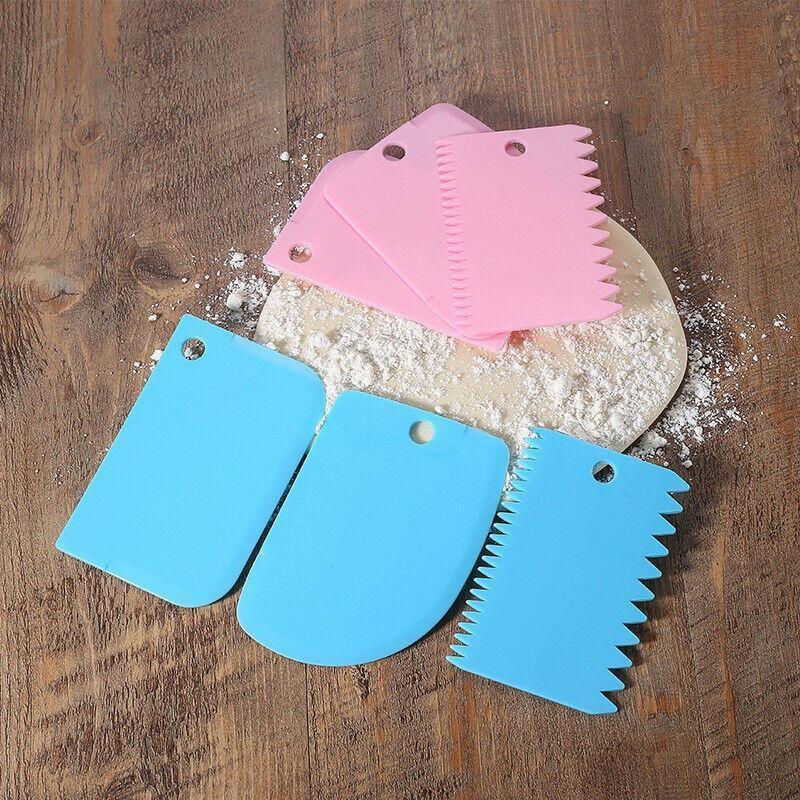 3Pcs Dough Cutter Icing Scraper Kitchen Tool Pastry Bowl Divider Bench Fondant - Pink