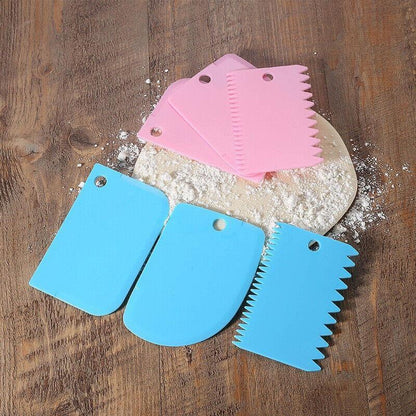 3Pcs Dough Cutter Icing Scraper Kitchen Tool Pastry Bowl Divider Bench Fondant - Pink