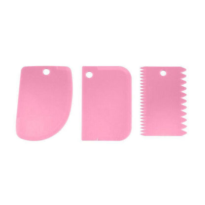3Pcs Dough Cutter Icing Scraper Kitchen Tool Pastry Bowl Divider Bench Fondant - Pink