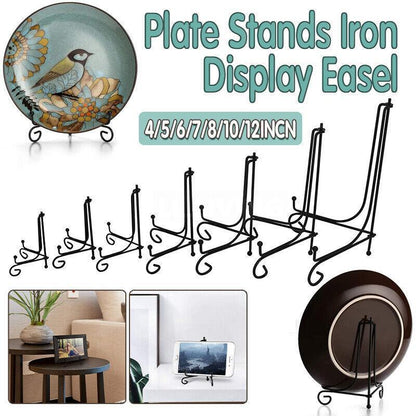Plate Stands Iron Display Easel Photo Picture Bowl Dish Book Holder Frame Black - 10 Inch