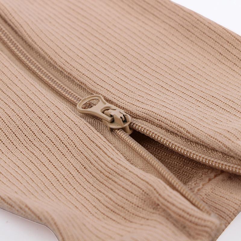 Zip Sox Compression Socks Zipper Leg Support Knee Open Toe Shaper Stockings Beige - XXL