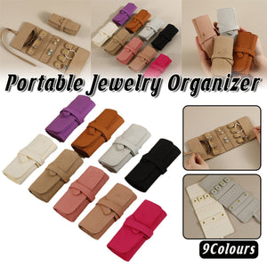 Portable Microfiber Jewelry Storage Bag Roll Organizer for Earrings Necklaces - Brown