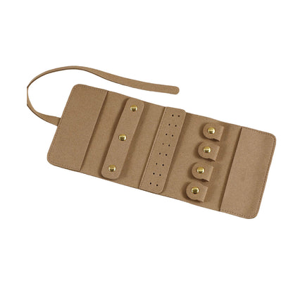 Portable Microfiber Jewelry Storage Bag Roll Organizer for Earrings Necklaces - Brown