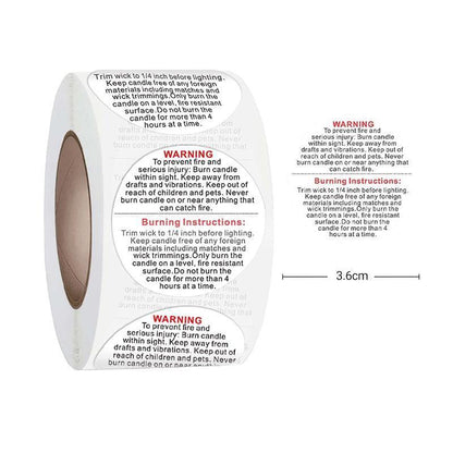 500PCS Candle Warning Labels Roll Round Stickers for Jars Wax Melts Containers