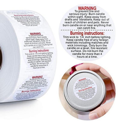 500PCS Candle Warning Labels Roll Round Stickers for Jars Wax Melts Containers