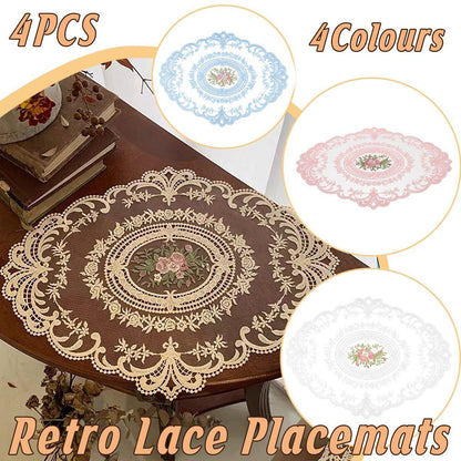 4 Pack Retro Lace Oval Placemats 31x42cm French Crochet Doilies 4 Colors Set - Sky Blue