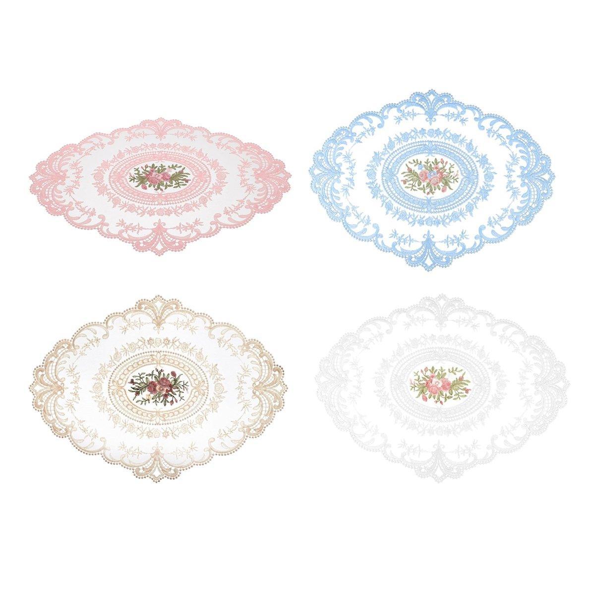 4 Pack Retro Lace Oval Placemats 31x42cm French Crochet Doilies 4 Colors Set - Sky Blue