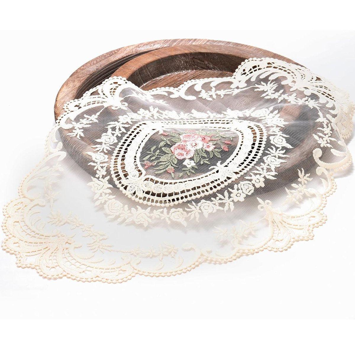 4 Pack Retro Lace Oval Placemats 31x42cm French Crochet Doilies 4 Colors Set - White