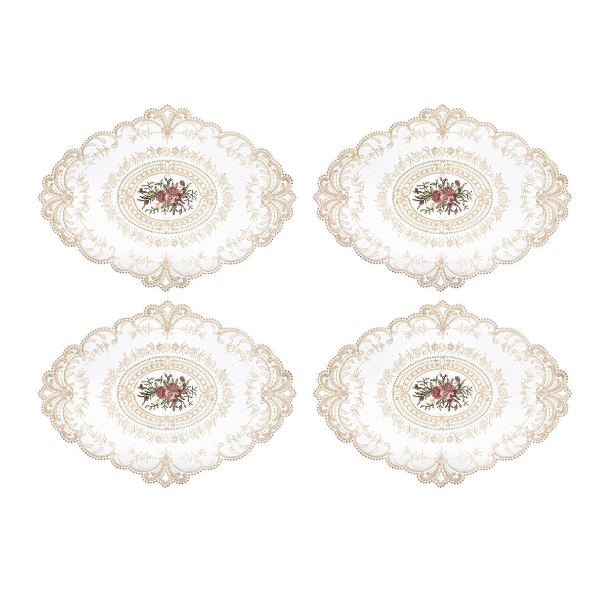 4 Pack Retro Lace Oval Placemats 31x42cm French Crochet Doilies 4 Colors Set - White