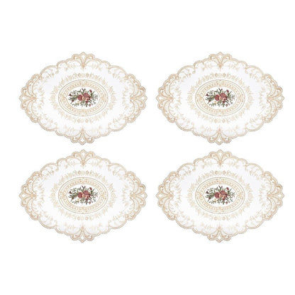 4 Pack Retro Lace Oval Placemats 31x42cm French Crochet Doilies 4 Colors Set - White