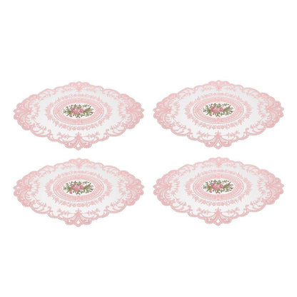 4 Pack Retro Lace Oval Placemats 31x42cm French Crochet Doilies 4 Colors Set - White