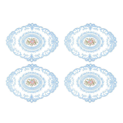 4 Pack Retro Lace Oval Placemats 31x42cm French Crochet Doilies 4 Colors Set - White