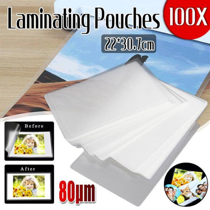 100 Pack A4 Laminator Laminating Pouches Laminate Sheets 80 micron 22x 30.7mm