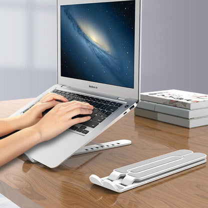 Adjustable Folding Laptop Stand for Desk Portable Tablet Holder Riser Bracket - White