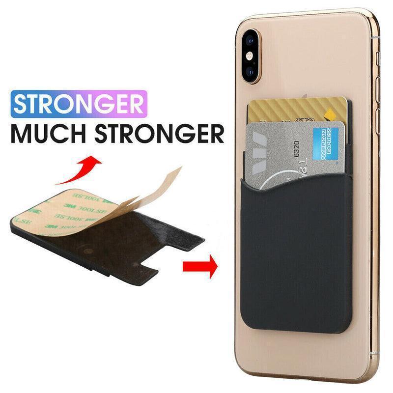 Silicone Phone Card Holder Double Layer Adhesive Wallet with 3M Backing - Orange