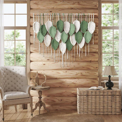 Cotton Rope Woven Leaves Tapestry Wall Hanging for Living Room Bedroom Decor
