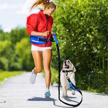 Adjustable Hands Free Dog Leash Lead + Waist Bag Belt Jogging Walking Running - Black+Grey