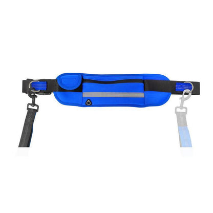 Adjustable Hands Free Dog Leash Lead + Waist Bag Belt Jogging Walking Running - Black+Grey