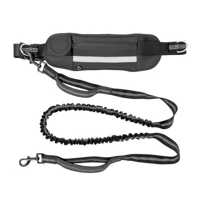 Adjustable Hands Free Dog Leash Lead + Waist Bag Belt Jogging Walking Running - Black+Pink