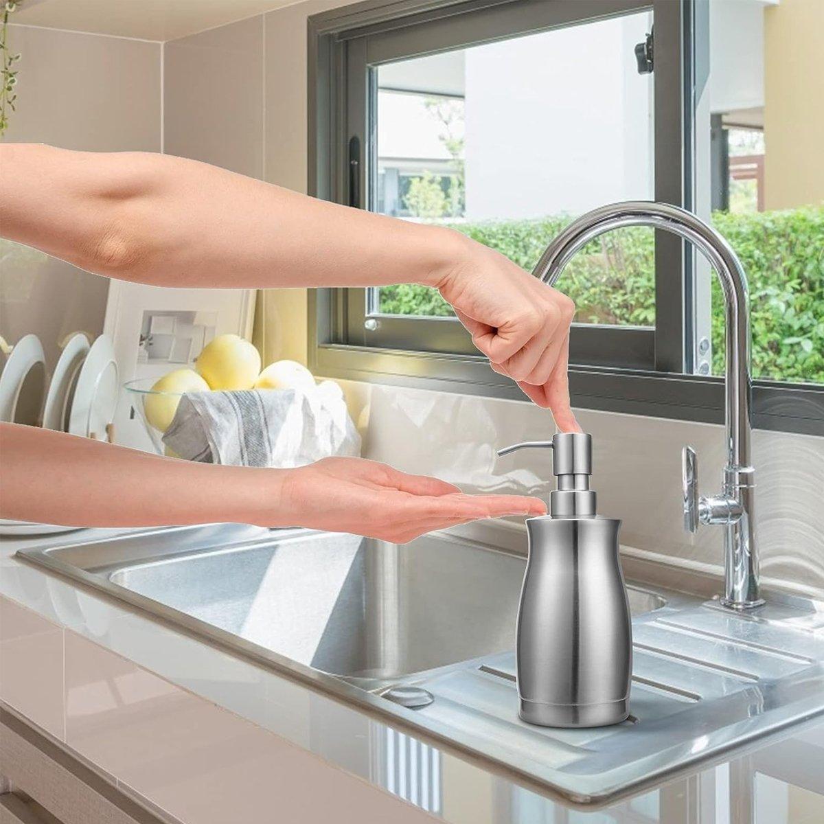 304 Household Stainless Steel Liquid Soap Lotion Shampoo Dispenser Bottle 400ML