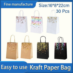 30PCS Kraft Paper Gift Bags Small Love Candy Bags Gold Foil Wedding Party Favors - White-Rainbow Foil
