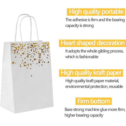 30PCS Kraft Paper Gift Bags Small Love Candy Bags Gold Foil Wedding Party Favors - White-Gold Foil