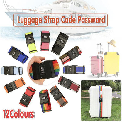 Luggage Strap Code Password Travel Suitcase Secure Lock Safe Nylon Packing Belt - Red+Grey