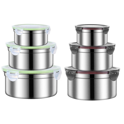 3PCS Stainless Steel Sealed Crisper Storage Box with Lid Round Food Lunch Box - Black