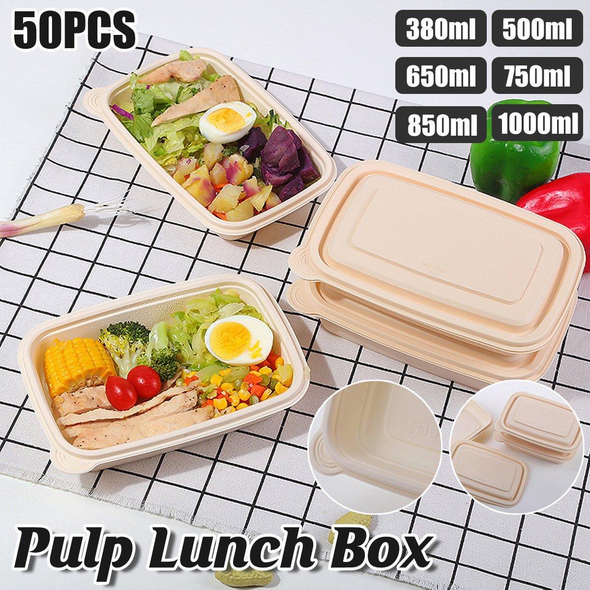 50pcs Eco Friendly Corn Starch Lunch Box Degradable Takeout Bento Container - 750ml
