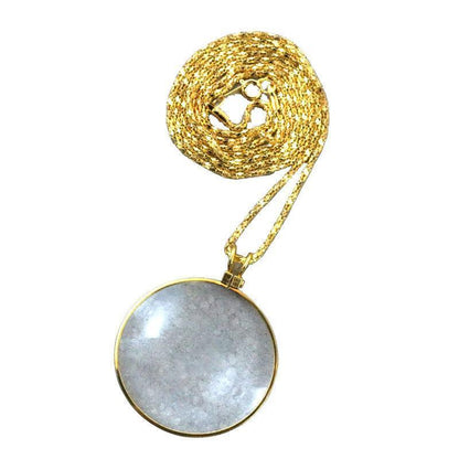 Monocle Lens Necklace 5x Magnifier Magnifying Glass Pendant Coin Gold Silver - Gold